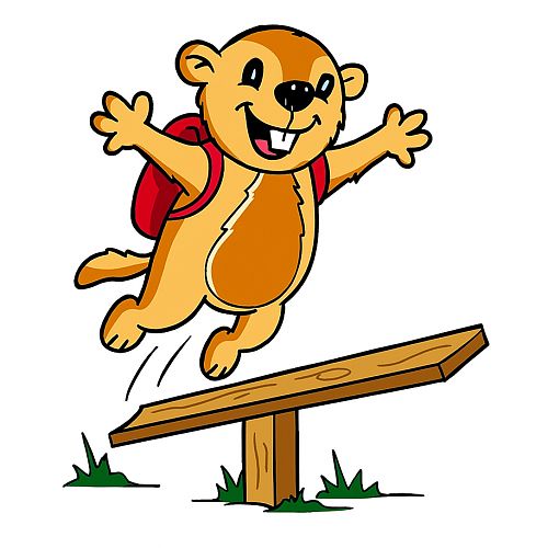 Illustration of the mascot Murmele on a springboard.
