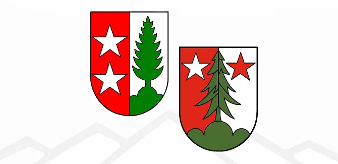 The municipal coats of arms of Warth and Schröcken.